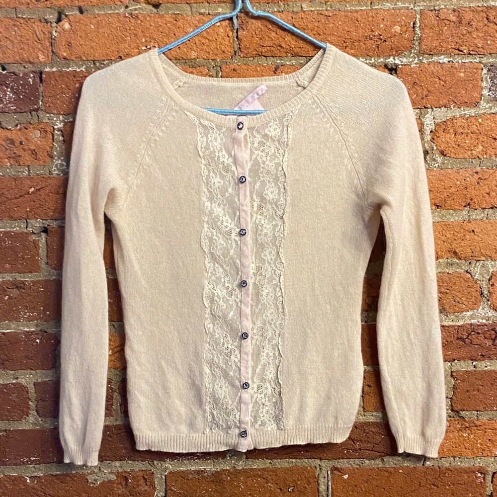 Rebecca Taylor Cream/Light Pink Lace Cardigan